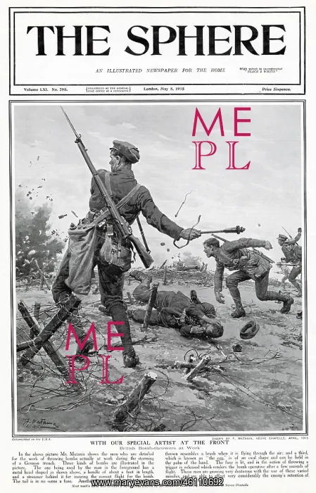 : British Bomb Thrower at Work 1915 : British Bomb Thrower at Work 1915