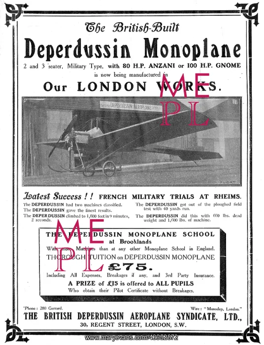 : British Built Deperdussin Monoplanes : British Built Deperdussin Monoplanes