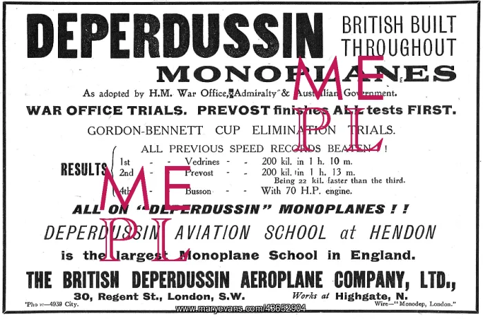 : British Built Deperdussin Monoplanes Pass War Office Trials : British Built Deperdussin Monoplanes Pass War Office Trials