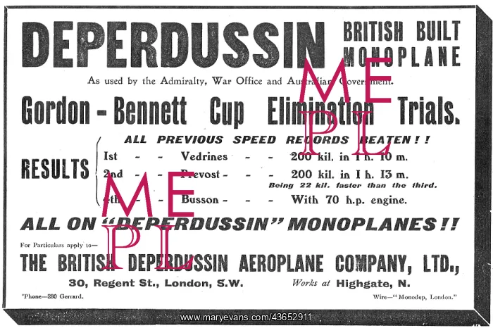 : British Built Deperdussin Monoplanes Win : British Built Deperdussin Monoplanes Win