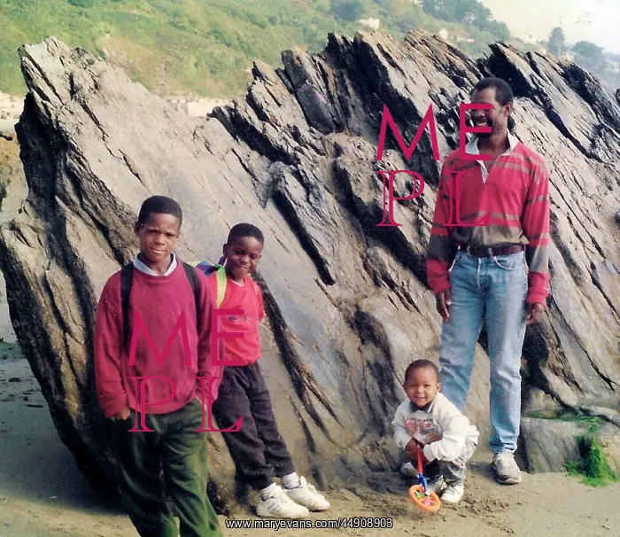 : British Caribbean father and three sons in East Loe Cornwall : British Caribbean father and three sons in East Loe Cornwall