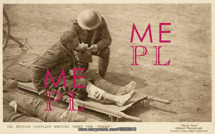 : British Chaplain writes for a wounded soldier : British Chaplain writes for a wounded soldier