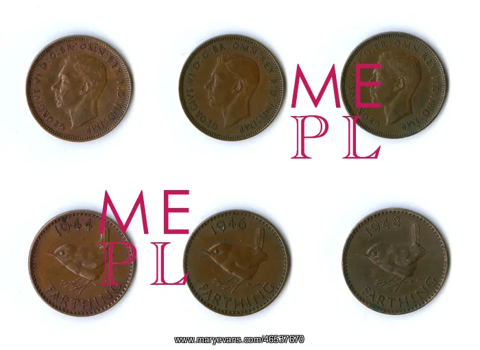 : British coins, three George VI farthings : British coins, three George VI farthings
