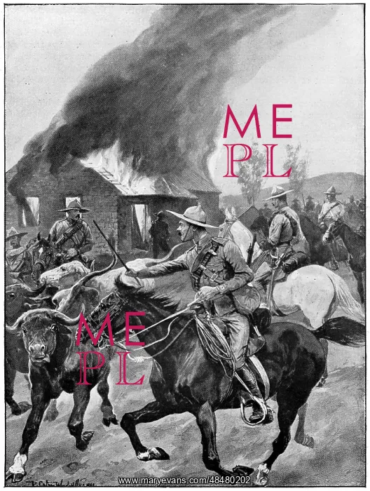: British colonial troops burning a rebel Boer's : British colonial troops burning a rebel Boer's