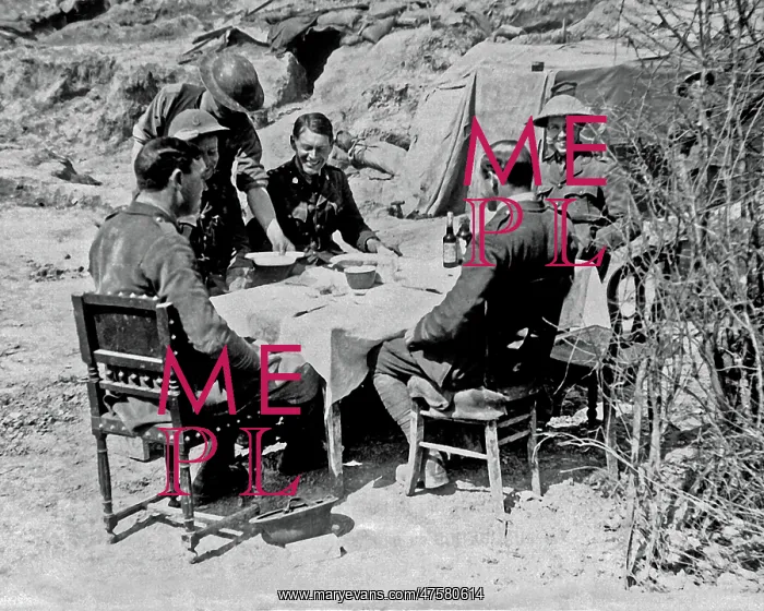 : British doctors sitting at a table, Western Front, WW1 : British doctors sitting at a table, Western Front, WW1