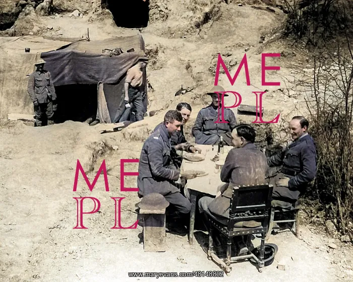 : British doctors sitting at a table, Western Front, WW1 : British doctors sitting at a table, Western Front, WW1