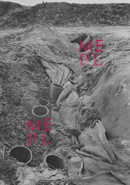 : British gas tanks in a ditch, WW1 : British gas tanks in a ditch, WW1