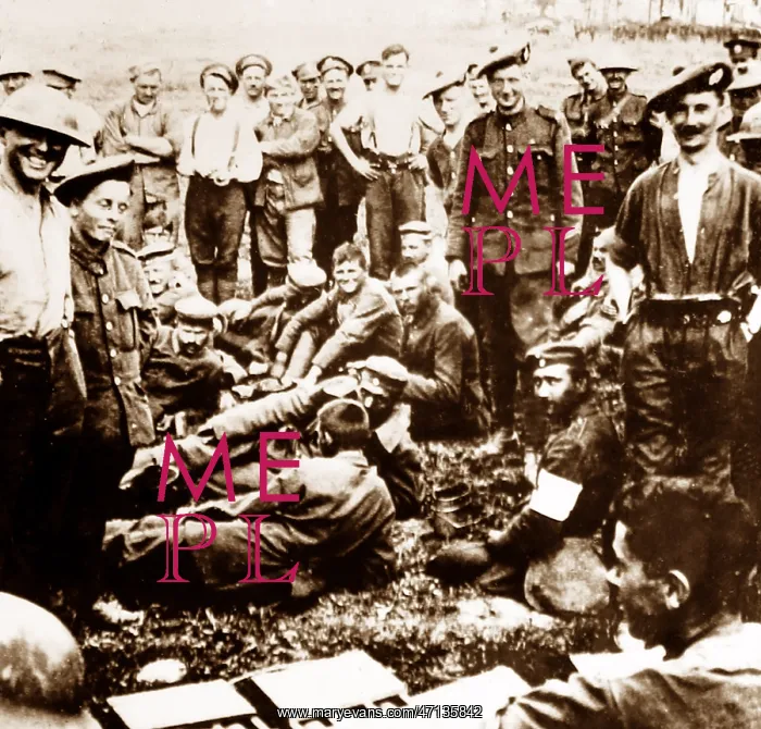: British and German troops together after battle : British and German troops together after battle