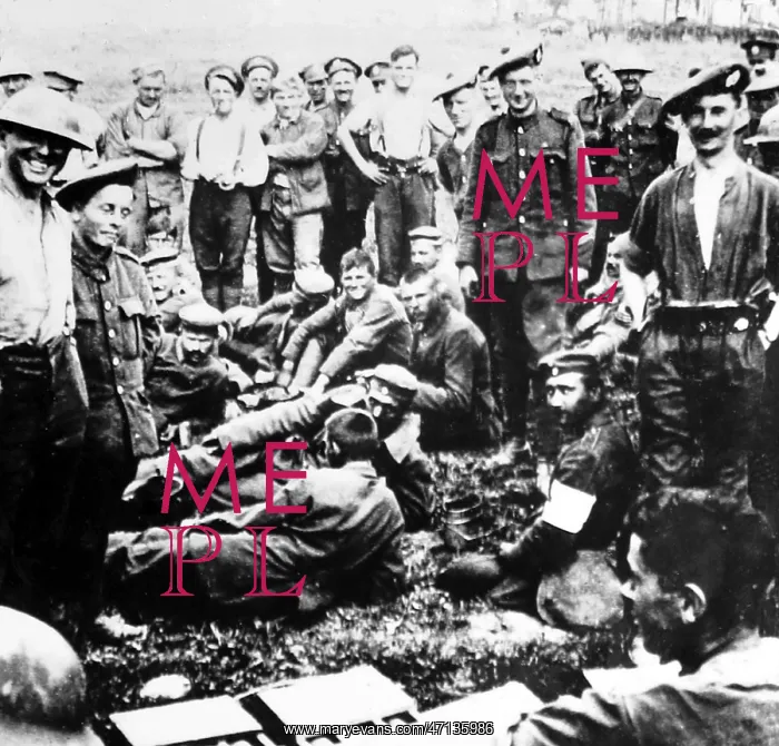 : British and German troops together after battle : British and German troops together after battle