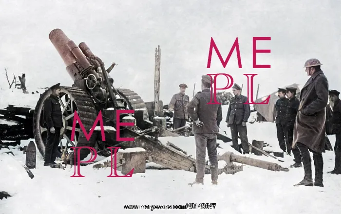 : British heavy howitzer in snow, Western Front, WW1 : British heavy howitzer in snow, Western Front, WW1