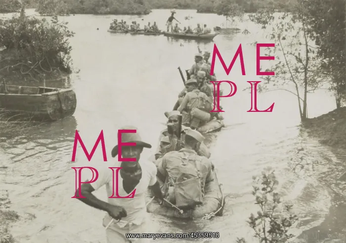 : British Indian Army crossing a river in collapsible : British Indian Army crossing a river in collapsible