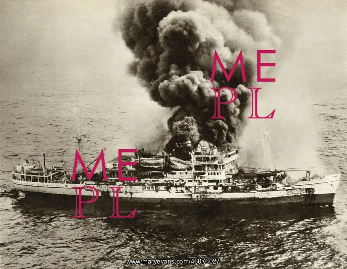 : The British liner, Dara, on fire : The British liner, Dara, on fire
