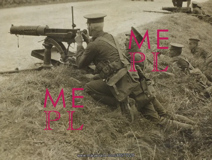 : British, with machine guns, take up a position in a ditch in : British, with machine guns, take up a position in a ditch in