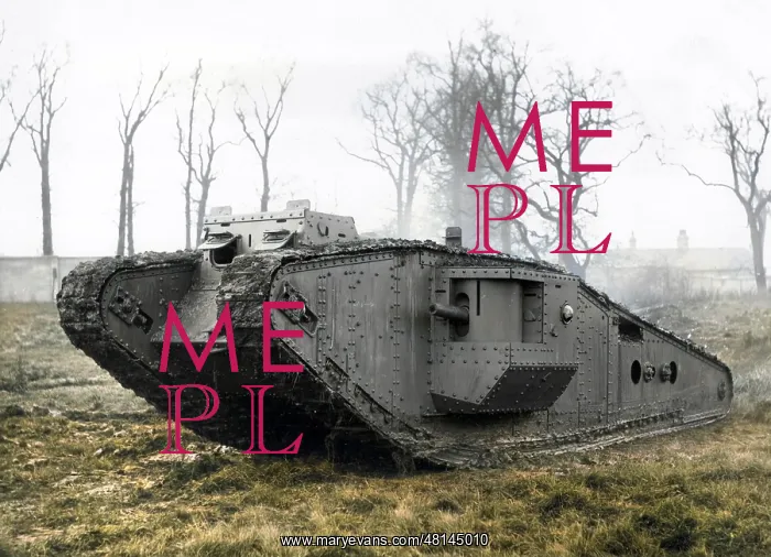 : British Mark IV tank with Tadpole Tail, WW1 : British Mark IV tank with Tadpole Tail, WW1