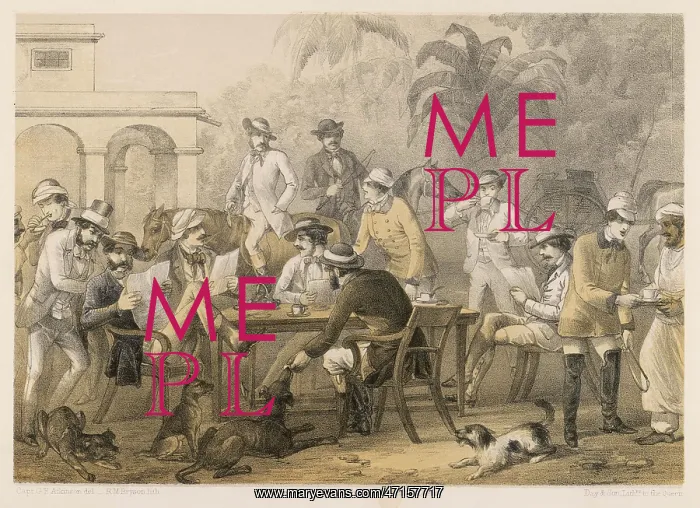 : British men taking coffee in India, 1860 : British men taking coffee in India, 1860