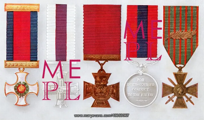 : British Military decorations: left to right, Distinguished : British Military decorations: left to right, Distinguished
