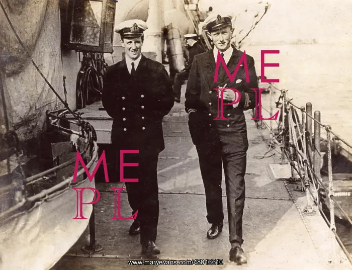 : Two British naval officers on deck, WW1 : Two British naval officers on deck, WW1