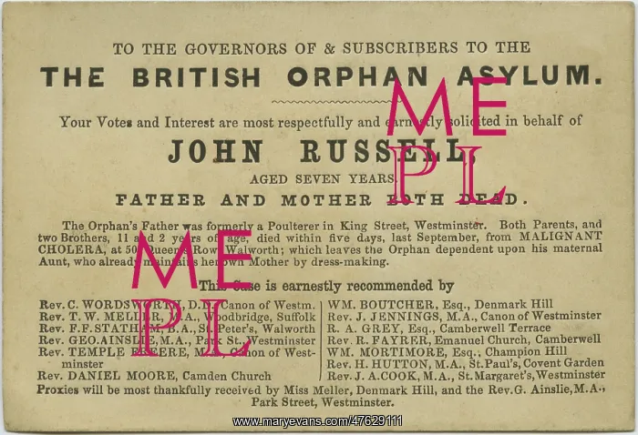 : British Orphan Asylum Admission Petition : British Orphan Asylum Admission Petition