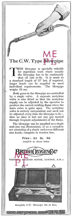 : British Oxygen Co: The CW Type Engineering Blowpipe : British Oxygen Co: The CW Type Engineering Blowpipe