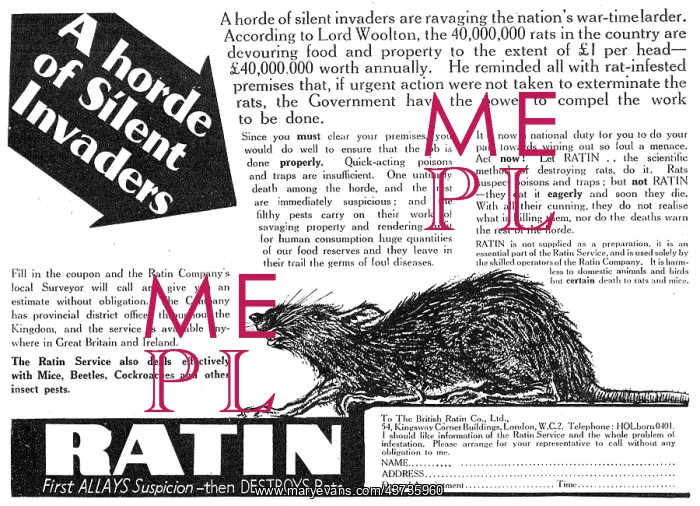 : British Ratin Rodent Control - 1941 Advert : British Ratin Rodent Control - 1941 Advert