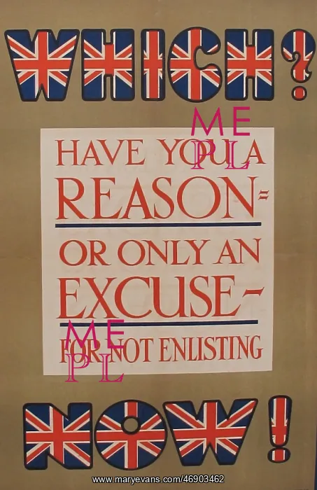 : British recruitment poster, WW1 : British recruitment poster, WW1