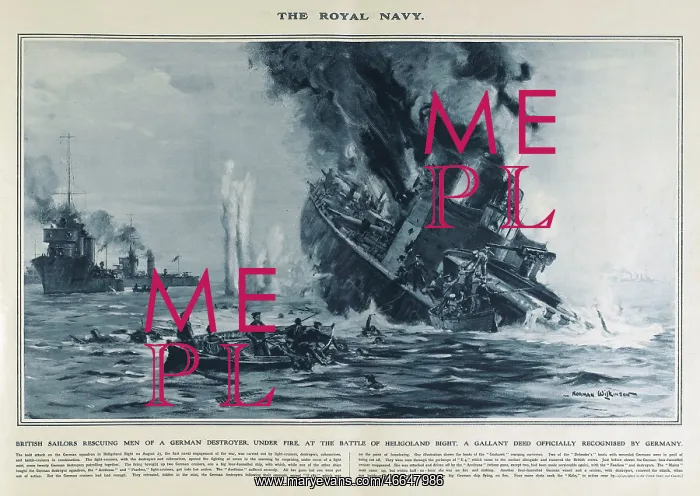 : British rescuing men from German destroyer, Heligoland, WW1 : British rescuing men from German destroyer, Heligoland, WW1