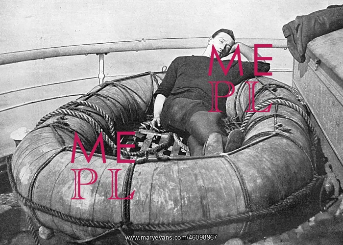 : British sailor snoozing on deck, WW1 : British sailor snoozing on deck, WW1