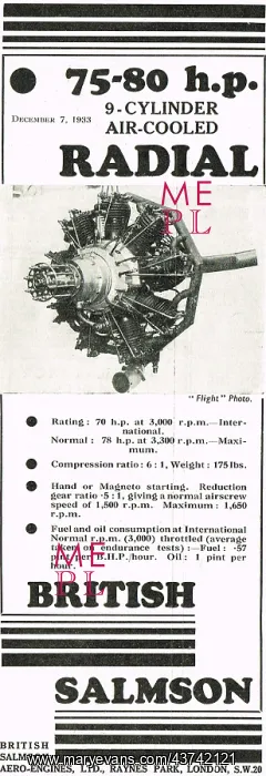 : British Salmson 75 hp 9 Cyl Radial : British Salmson 75 hp 9 Cyl Radial