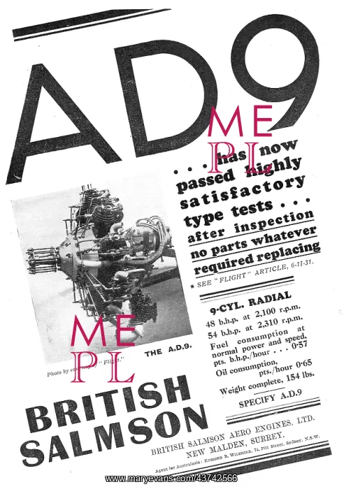 : British Salmson AD9 Aero Engine : British Salmson AD9 Aero Engine