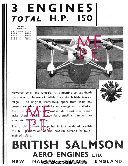 : British Salmson Aero Engines For Multi Engine Installations : British Salmson Aero Engines For Multi Engine Installations