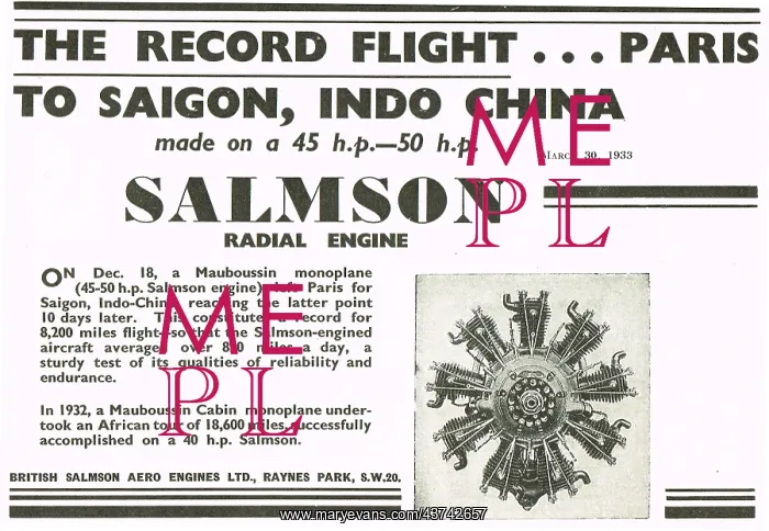 : British Salmson Paris Saigon Flight Lefevre : British Salmson Paris Saigon Flight Lefevre