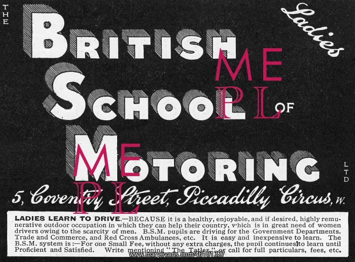 : British School of Motoring Advertisement, WW1 : British School of Motoring Advertisement, WW1