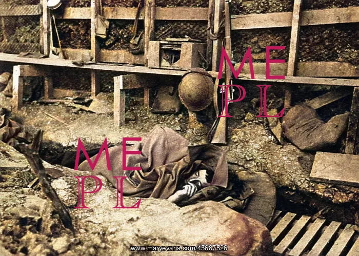 : British soldier asleep in a trench : British soldier asleep in a trench