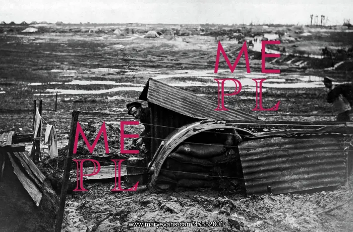 : British soldier in dugout, Western Front, WW1 : British soldier in dugout, Western Front, WW1