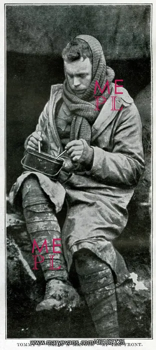 : British soldier eating rations at the Front, WW1 : British soldier eating rations at the Front, WW1