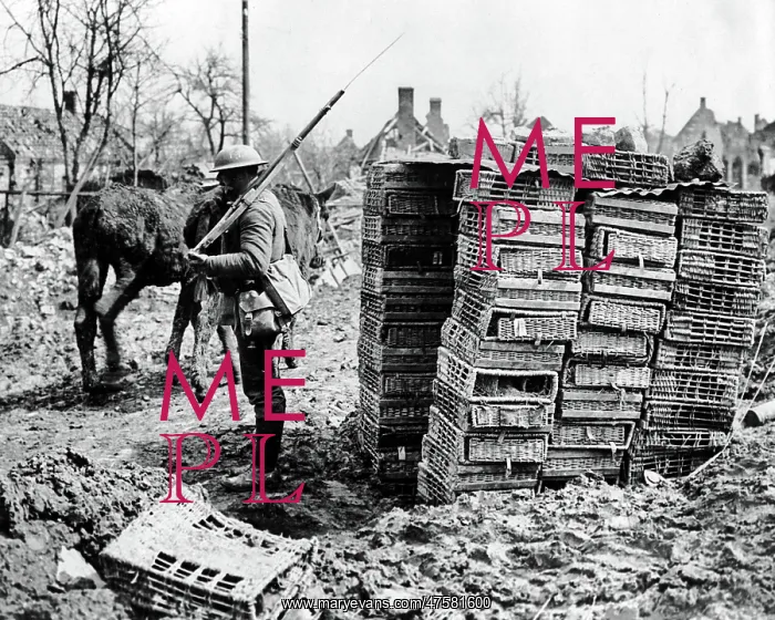 : British soldier with improvised sentry box, WW1 : British soldier with improvised sentry box, WW1