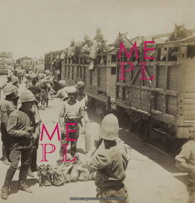 : British soldiers and horses boarding a train to : British soldiers and horses boarding a train to