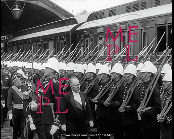 : British Soldiers Lining Up at a Railway Station : British Soldiers Lining Up at a Railway Station