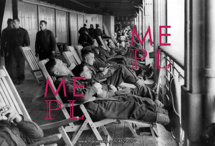 : British soldiers relaxing on deck, 1940 : British soldiers relaxing on deck, 1940