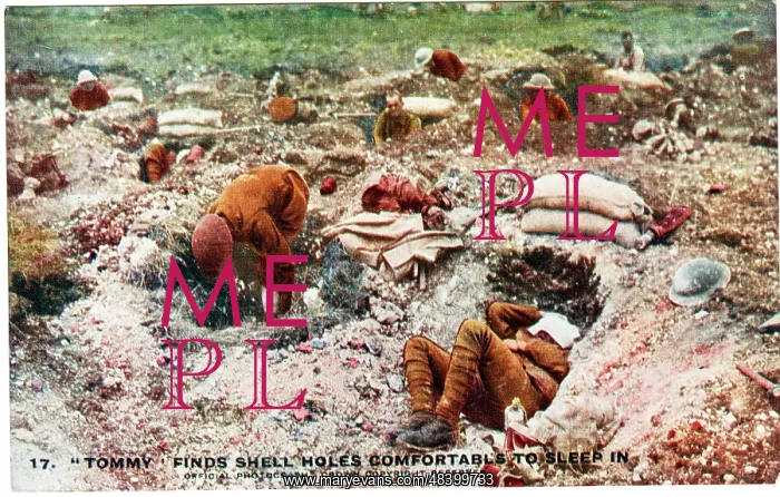  : British soldiers sleeping in shell holes, WW1