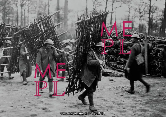 : British soldiers with trench supports, Western Front, WW1 : British soldiers with trench supports, Western Front, WW1