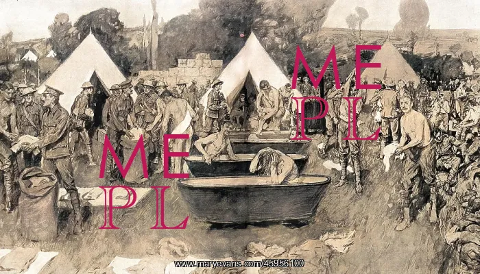 : British soldiers washing at a rest camp : British soldiers washing at a rest camp