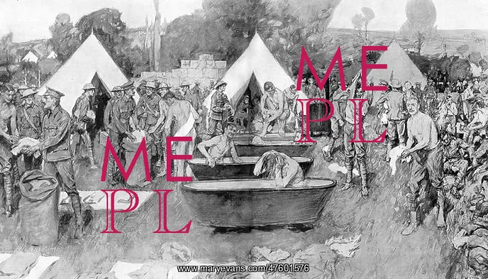 : British soldiers washing at a rest camp : British soldiers washing at a rest camp