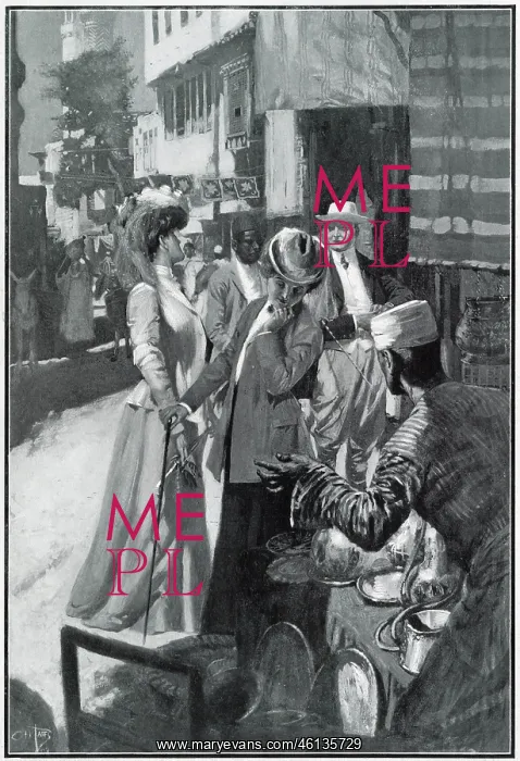 : British travellers in a Cairo bazaar : British travellers in a Cairo bazaar