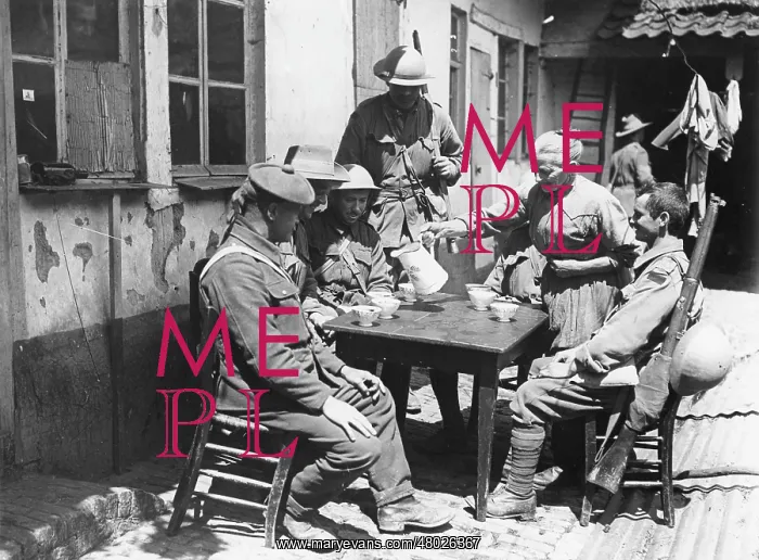 : British troops relaxing, Croix du Bac, near Armentieres, WW1 : British troops relaxing, Croix du Bac, near Armentieres, WW1