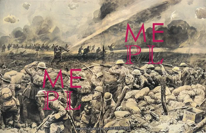 : British troops repelling a German liquid fire attack, WW1 : British troops repelling a German liquid fire attack, WW1