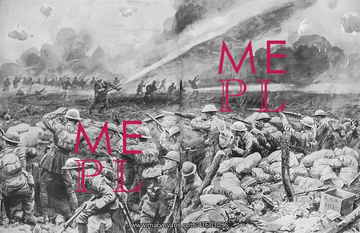 : British troops repelling a German liquid fire attack, WW1 : British troops repelling a German liquid fire attack, WW1