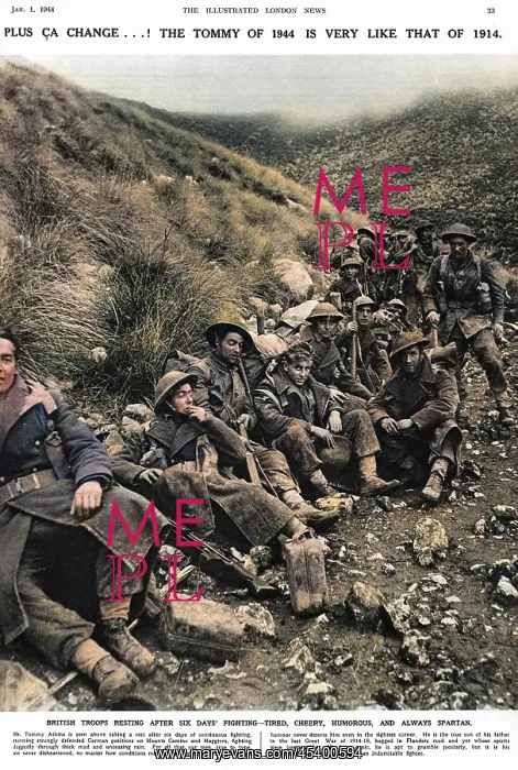 : British troops resting after six days fighting, 1944 : British troops resting after six days fighting, 1944