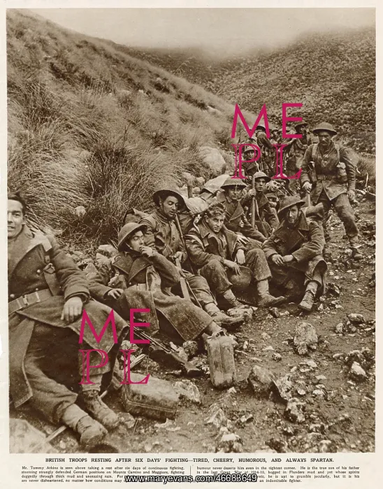 : British troops resting after six days fighting, 1944 : British troops resting after six days fighting, 1944