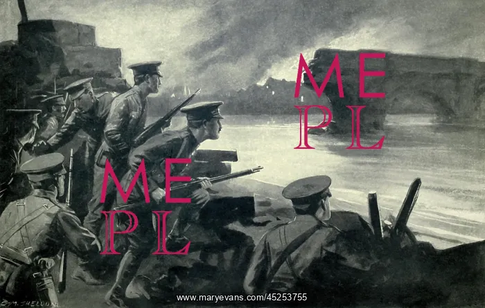 : British troops on the Sambre river bank to resist : British troops on the Sambre river bank to resist